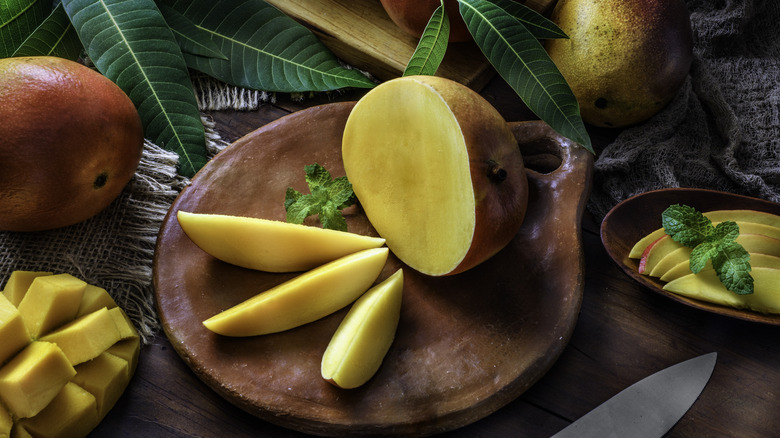 A sliced mango