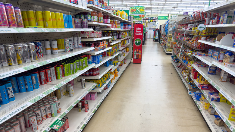 A drinks aisle at the Dollar Tree