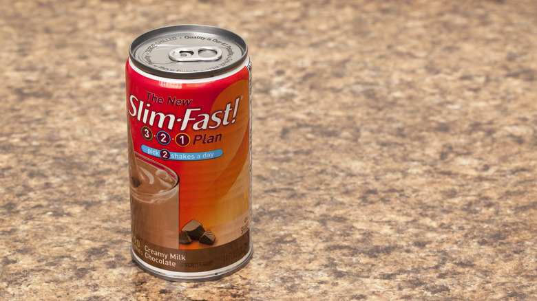 A can of Slim-Fast sits on a counter
