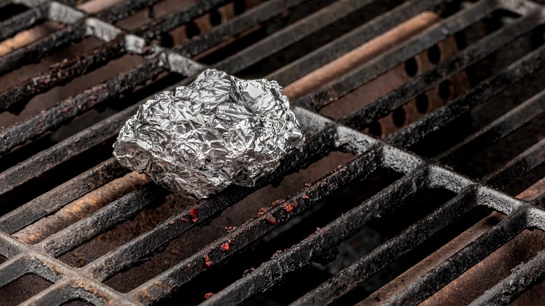 Aluminum foil on a grill