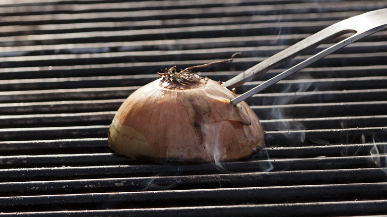 An onion on a grill