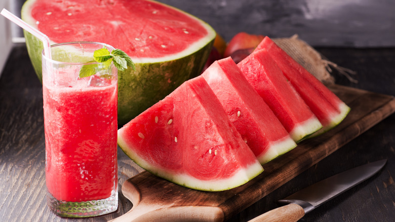 watermelon slices with accompanying cocktail