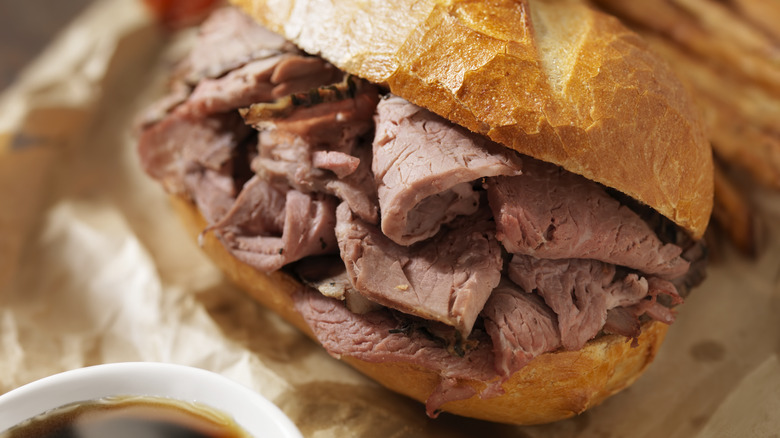 thin steak slices inside sandwich