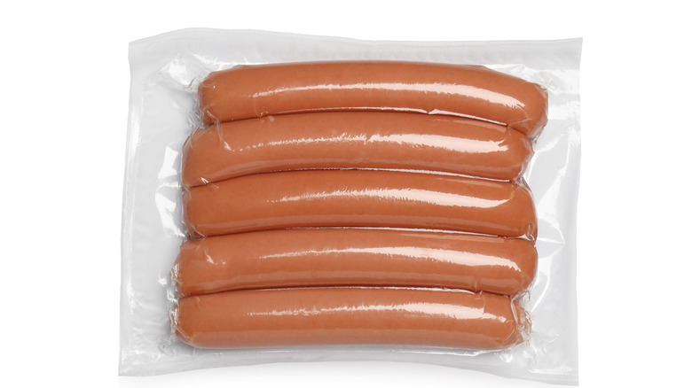 Hot dogs in plastic packaging
