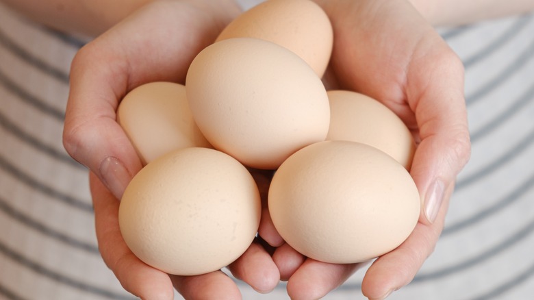 eggs in palms of a woman's hands