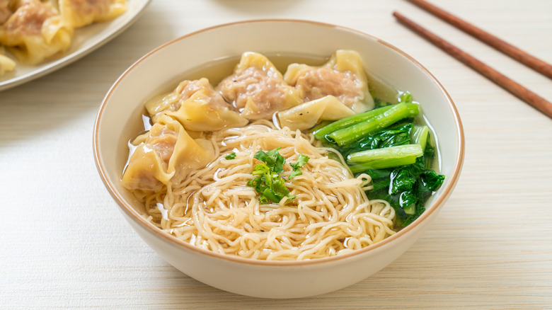 bowl of wonton soup with noodles