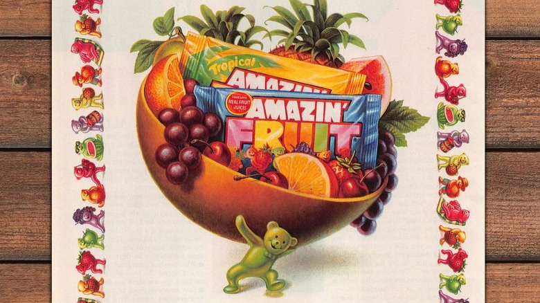 An Amazin' Fruit Gummy Bears print ad.