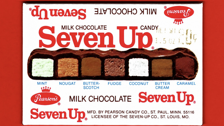 A flattened Seven Up candy bar wrapper.
