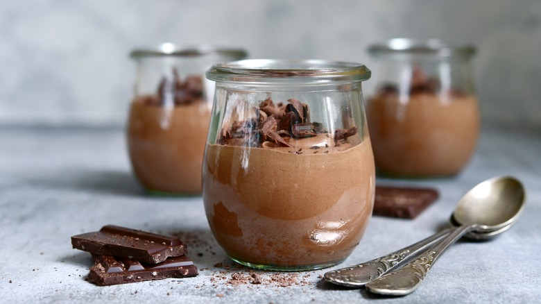 chocolate pudding in glass cups