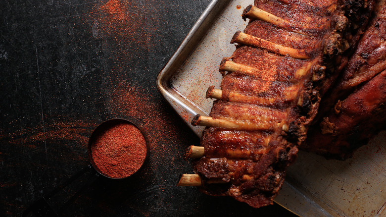 rack of ribs with dry rub seasoning