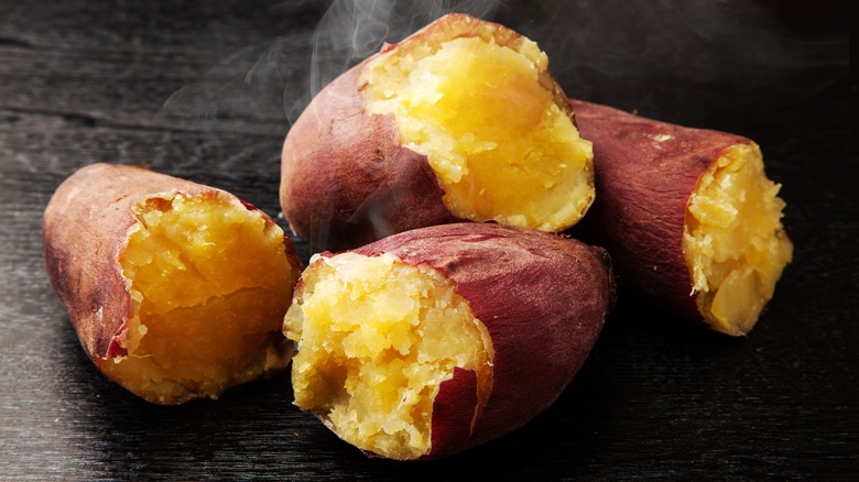Roasted and halved sweet potatoes