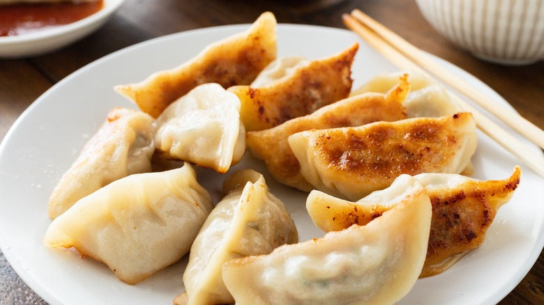 A plate of potstickers