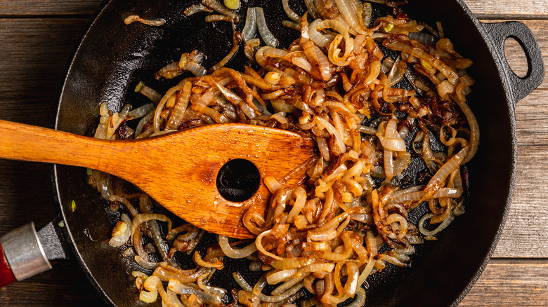 caramelized onions in cast iron skillet