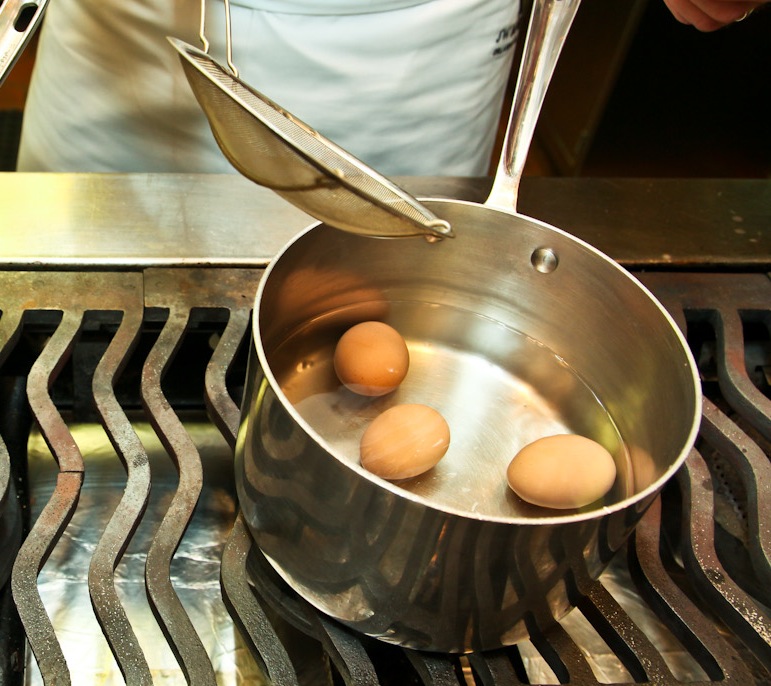 Soft-boil the eggs