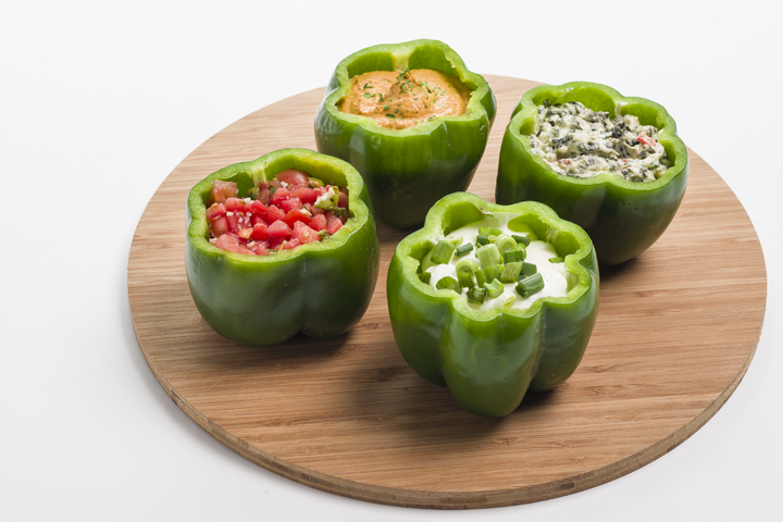 Make the green pepper dip bowls