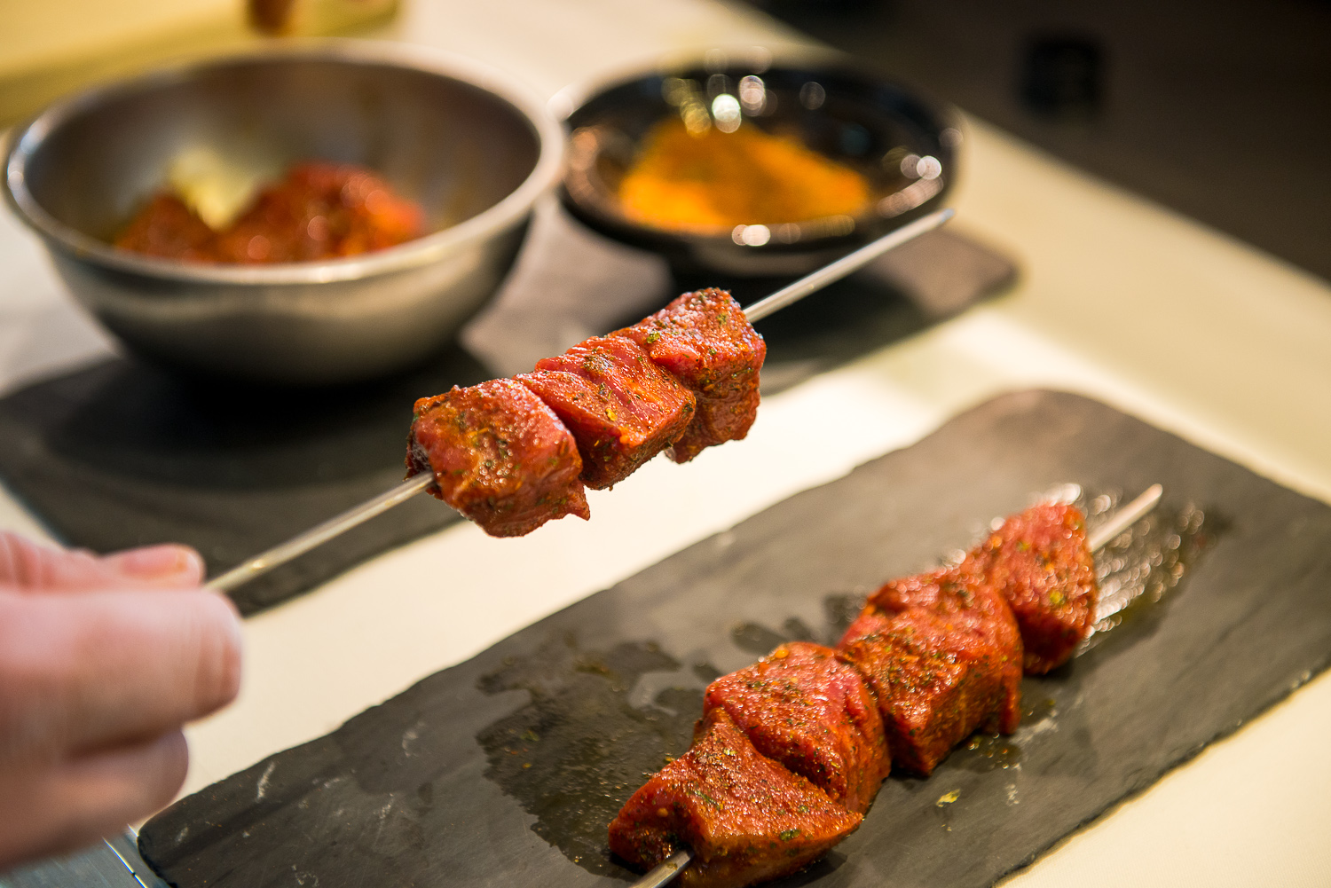 Skewer the lamb