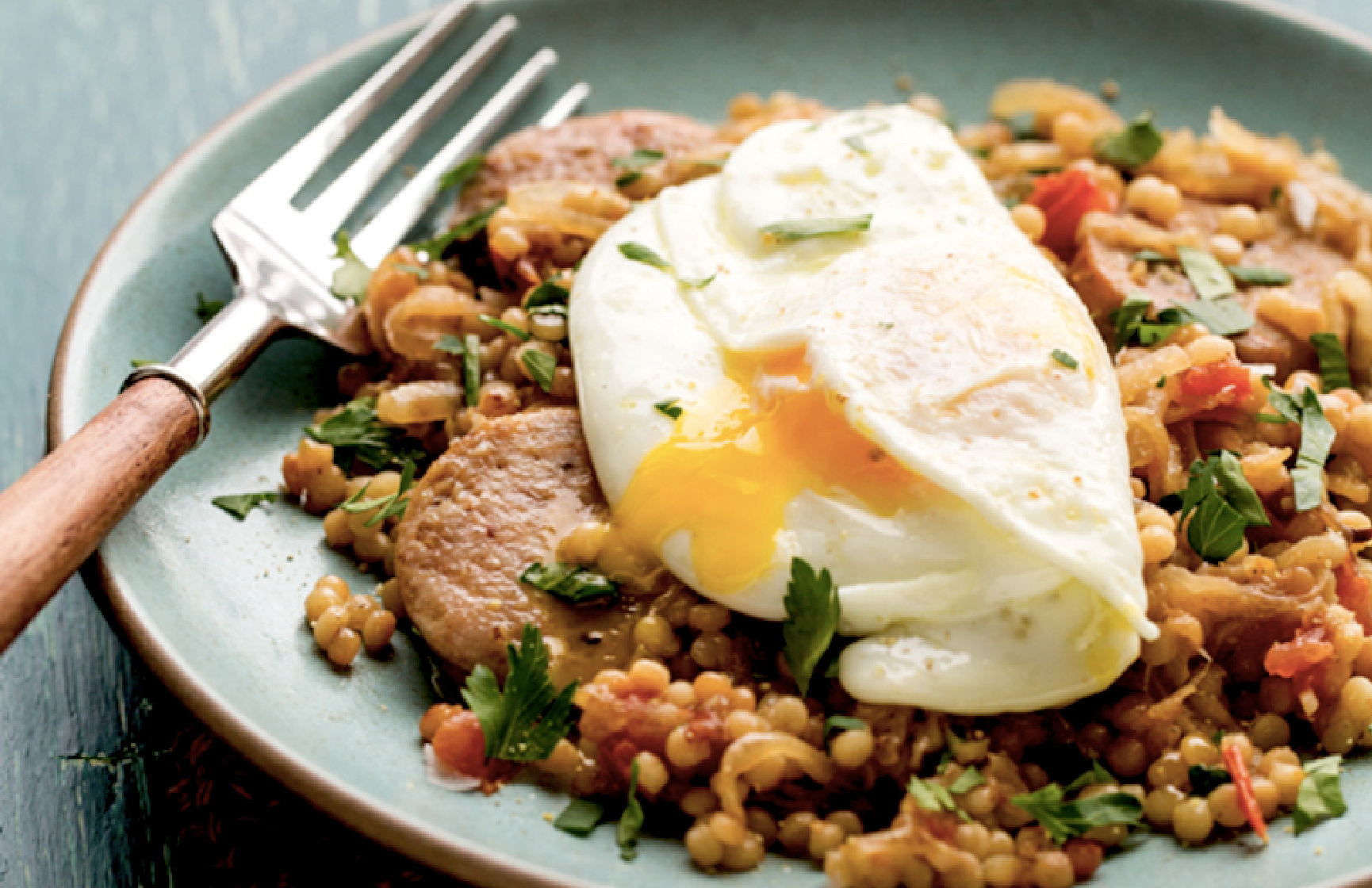Israeli Couscous With Chicken Sausage And OverEasy Eggs Recipe Food