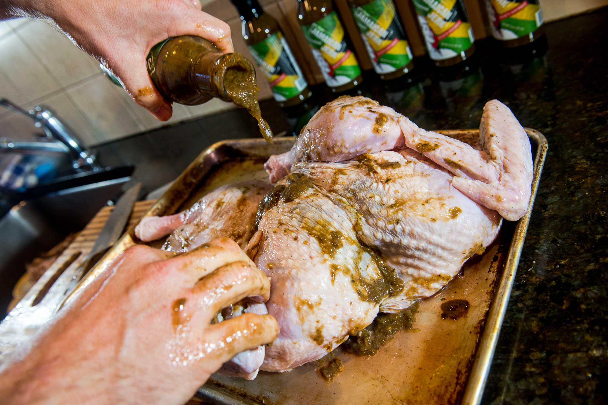Coat the outside with jerk sauce