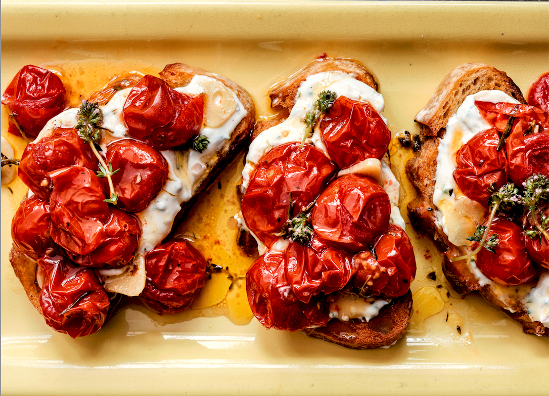 Cherry Tomato Crostini With Homemade Herbed Goat Cheese Recipe Food Republic