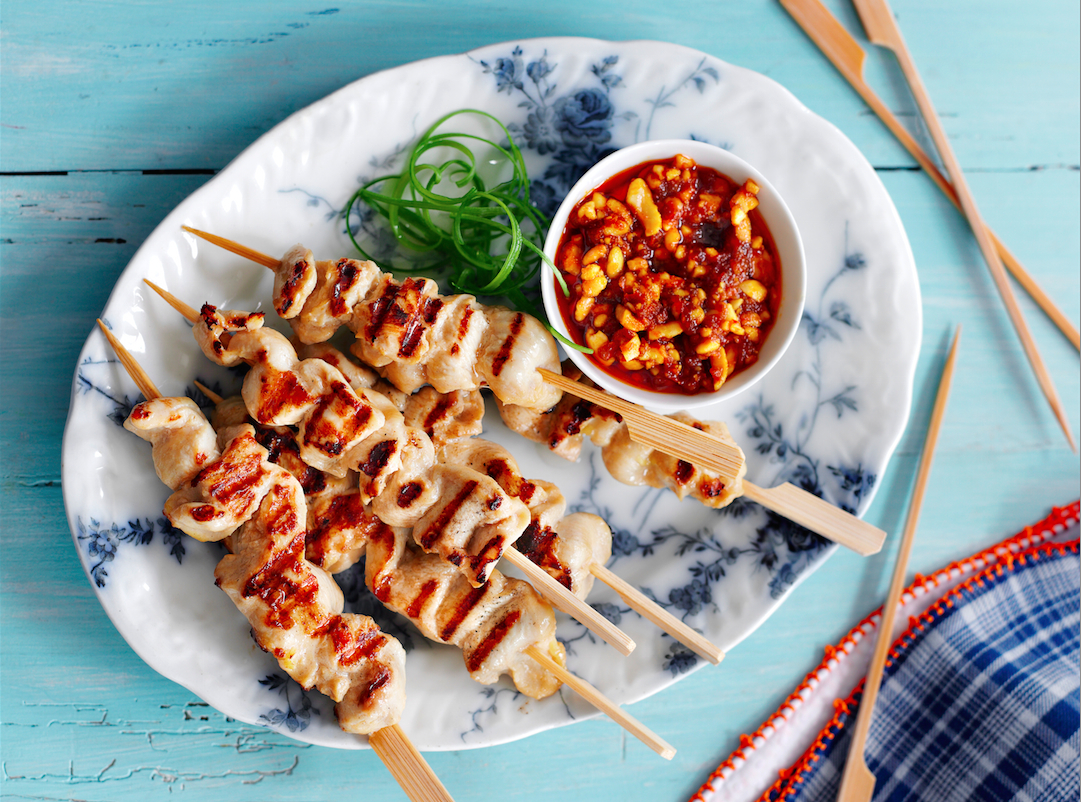 hawker-style chicken skewers