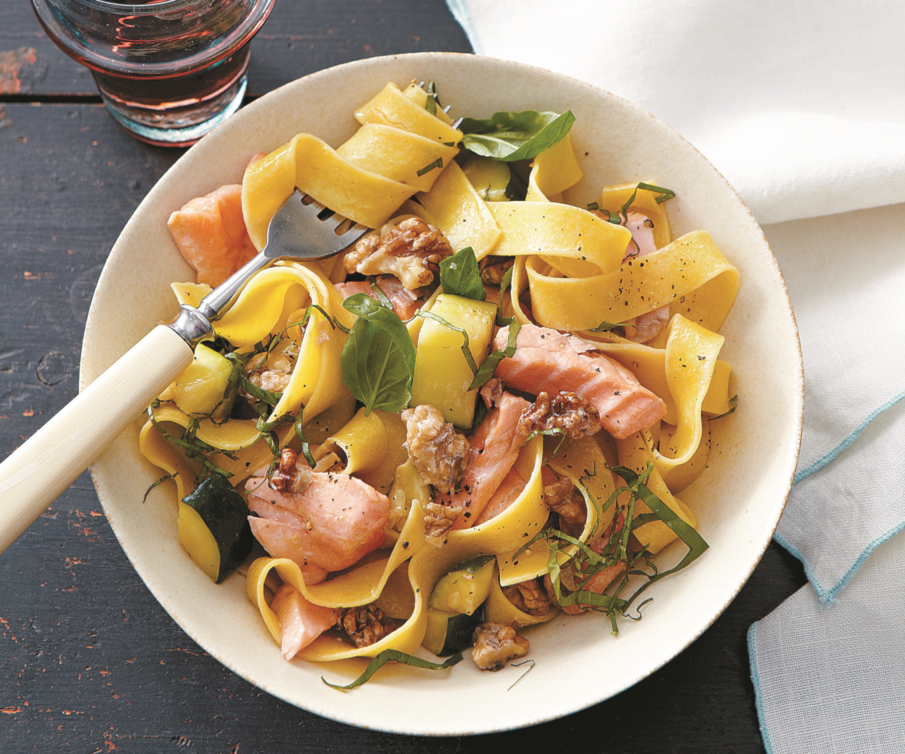 pappardelle with salmon zucchini and walnuts food republic