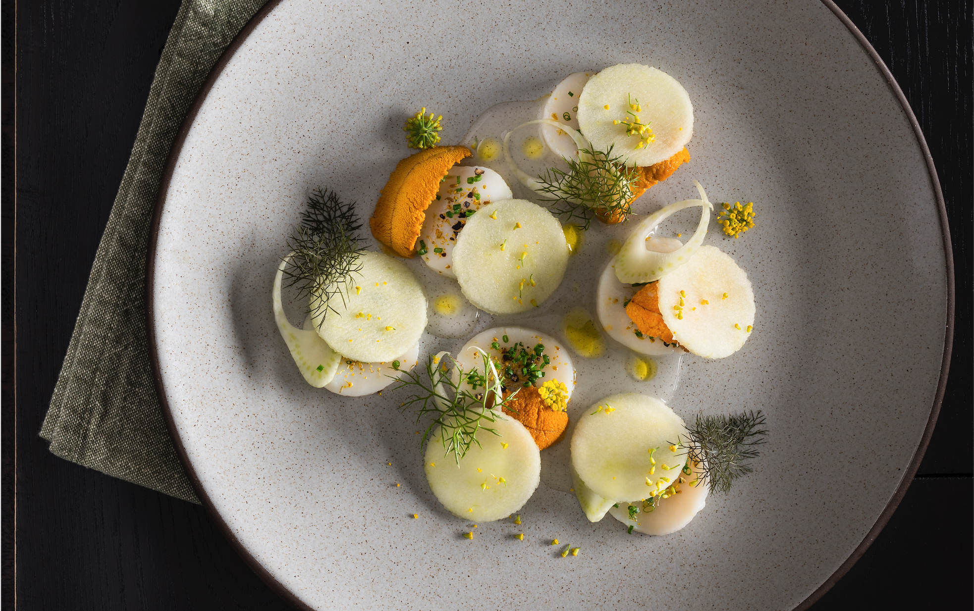 Nomad At Home Scallop With Sea Urchin And Fennel Food Republic
