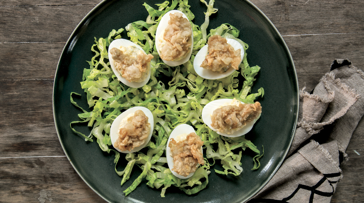 Super Bowl Special Fried Oyster Deviled Eggs Food Republic
