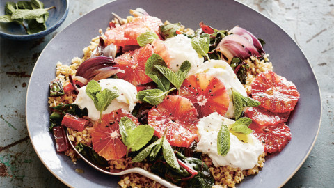 burrata and freekeh salad