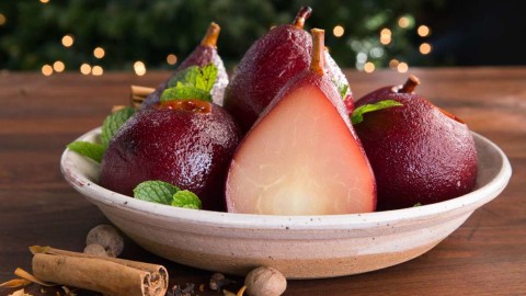 red wine poached pears